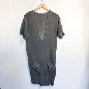 COP COPINE Knit Sweater Dress Sz 2 Pockets Short Sleeve Oversized Gray Cotton